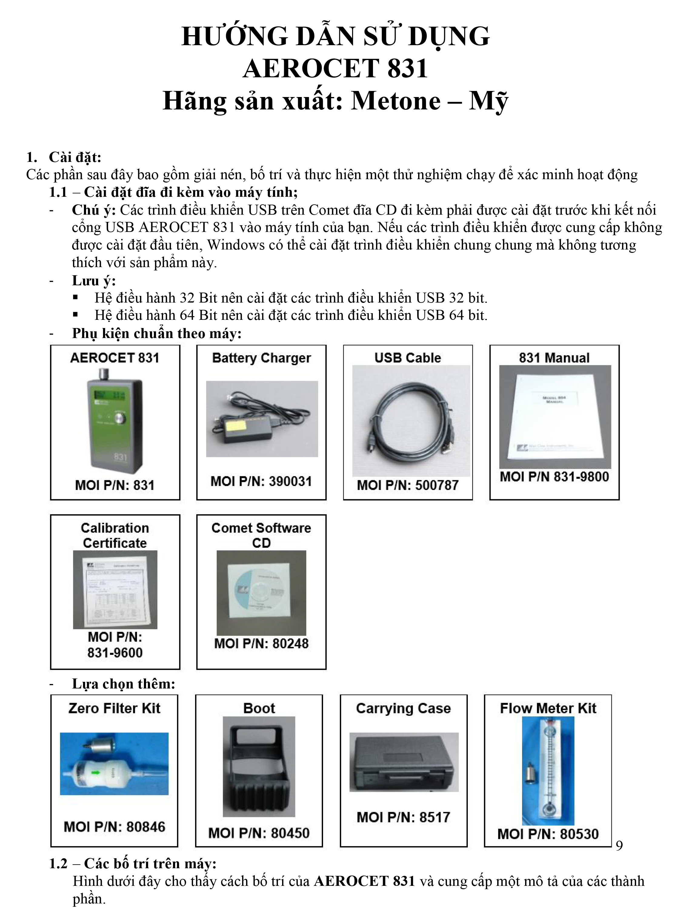 Hướng dẫn sử dụng AEROCET 831