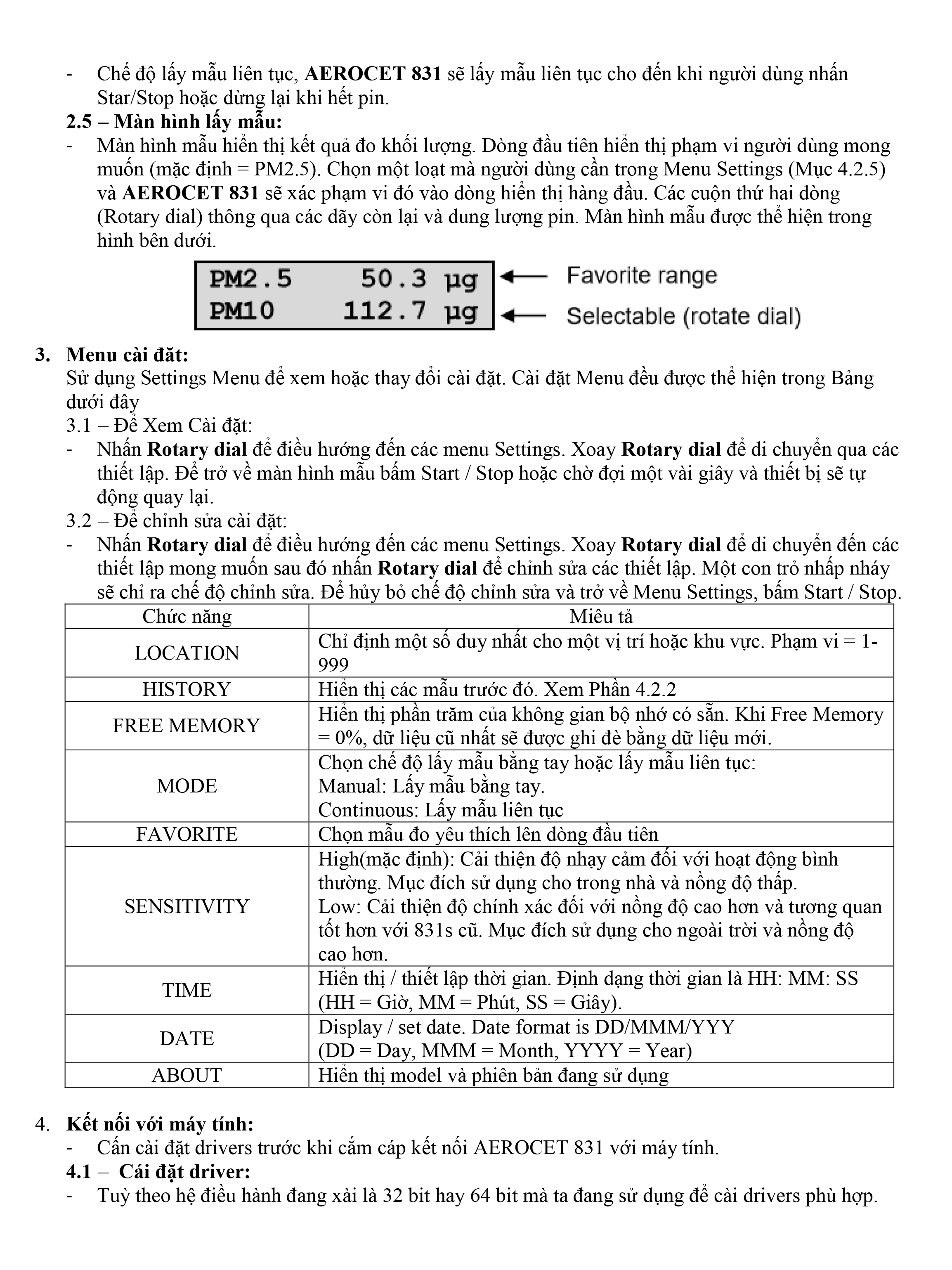 Hướng dẫn sử dụng AEROCET 831